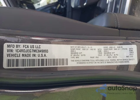 2021 Dodge Durango Citadel Awd from USA, damaged, VIN 1C4RDJEG7MC849893